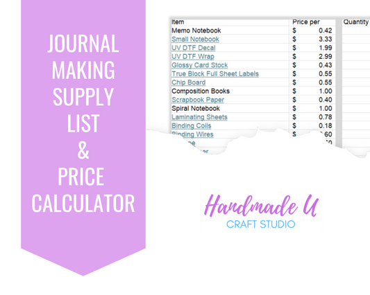 Journal Making Supply List and Price Calculator