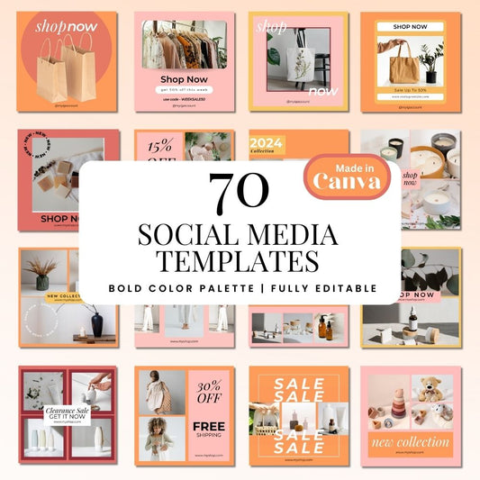 70 Editable Social Media Templates for Canva Pro (Yellow & Orange)
