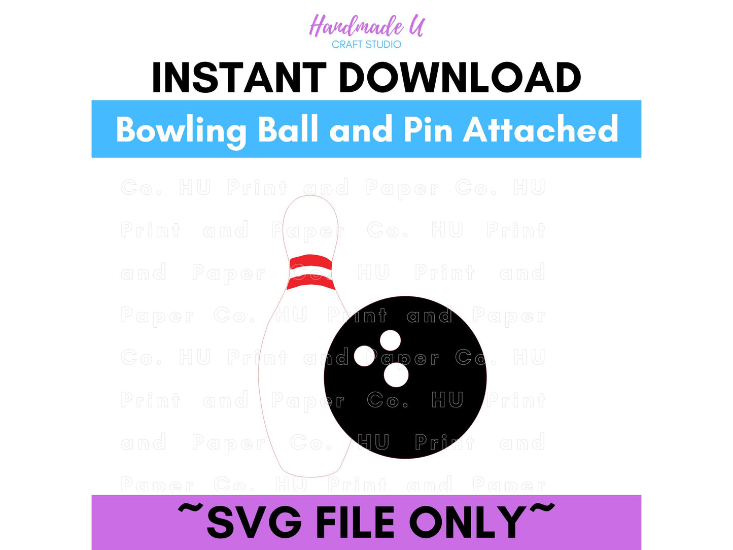 Bowling pin and ball attached SVG Cut File - For RA Door Tags & Crafting