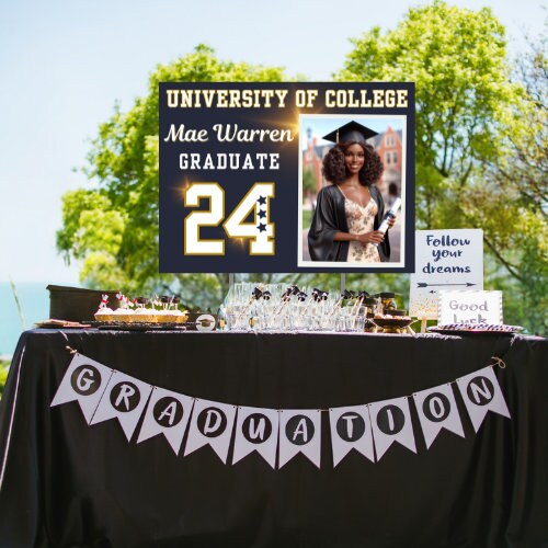 Graduation Yard Sign Canva Template "Blue Sparkle" | Commercial Use (Canva Pro Needed)