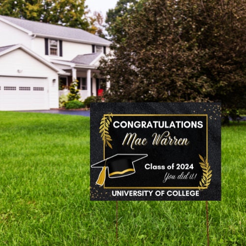 Graduation Yard Sign Canva Pro Template "Classic Black" | Commercial Use