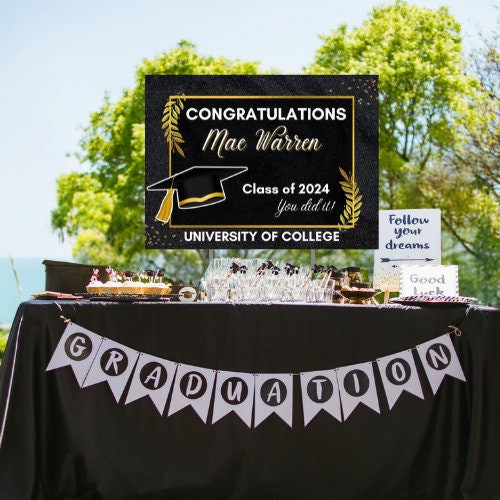Graduation Yard Sign Canva Pro Template "Classic Black" | Commercial Use