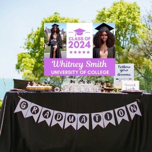 Graduation Yard Sign Canva Pro Template "2 Photo Solid Text" | Commercial Use