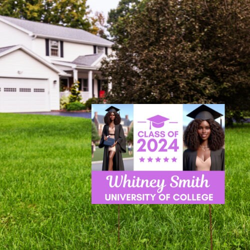 Graduation Yard Sign Canva Pro Template "2 Photo Solid Text" | Commercial Use