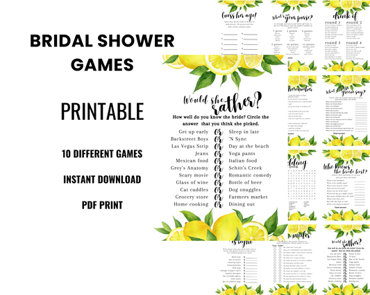 Lemon Themed Bridal Shower Games – Printable PDF