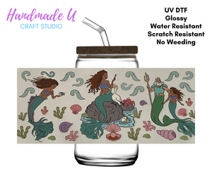 Under the Sea Mermaid UV DTF 16 oz Glass Can Wrap