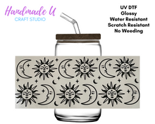 Load image into Gallery viewer, Sun, Moon and Stars UV DTF 16 oz Glass Can Wrap
