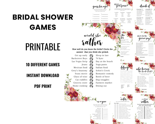 Floral Bridal Shower Games – Pink and Red PDF