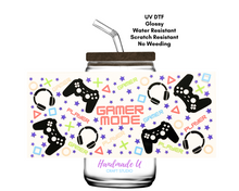 Load image into Gallery viewer, Gamer Mode #2 UV DTF 16 oz Glass Can Wrap
