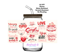 Load image into Gallery viewer, Valentines Day Assortment 16 oz. UV DTF Glass Can Cup Wrap | Ready to Apply | No Heat Needed | Permanent Adhesive | Waterproof | DIY Supply | Colorful, Decorative, Pattern Sticker for DIY Water Bottle Decoration

