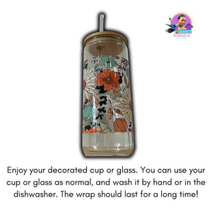 Positive thoughts Sunflowers and Butterflies 16 oz. UV DTF Glass Can Cup Wrap | Ready to Apply | No Heat Needed | Permanent Adhesive | Waterproof | DIY Supply | Colorful, Decorative, Pattern Sticker for DIY Water Bottle Decoration
