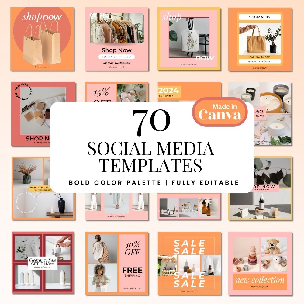 70 Editable Social Media Templates for Canva (Yellow & Orange)