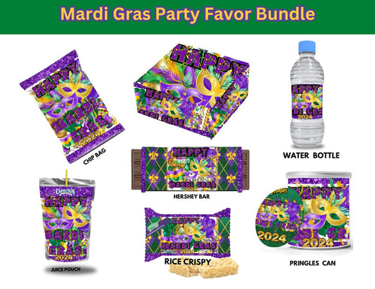 Mardi Gras Party Favor Canva Templates (Canva Pro Needed)