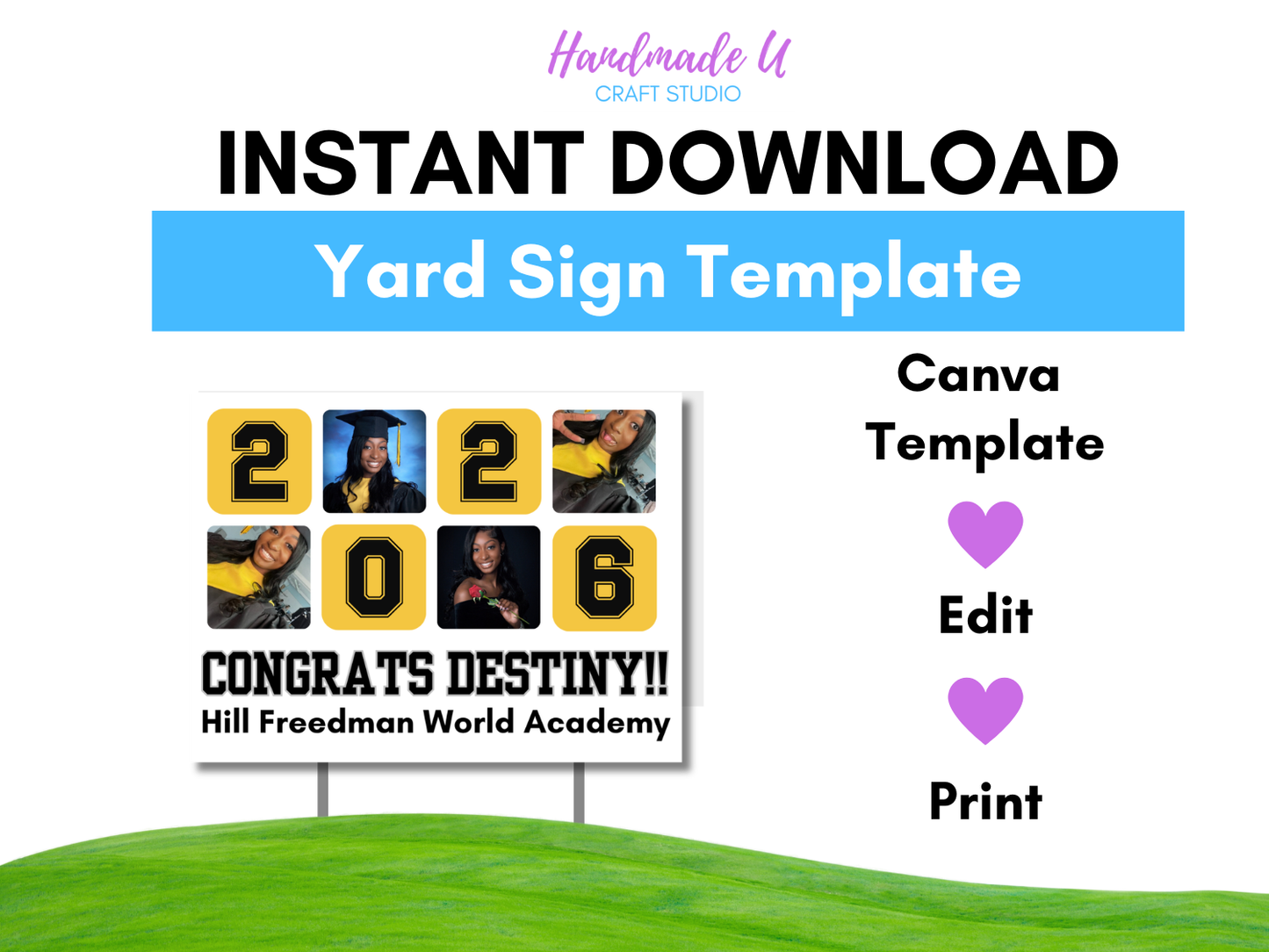 Graduation Yard Sign Canva Pro Template "Photo Blocks" | Commercial Use