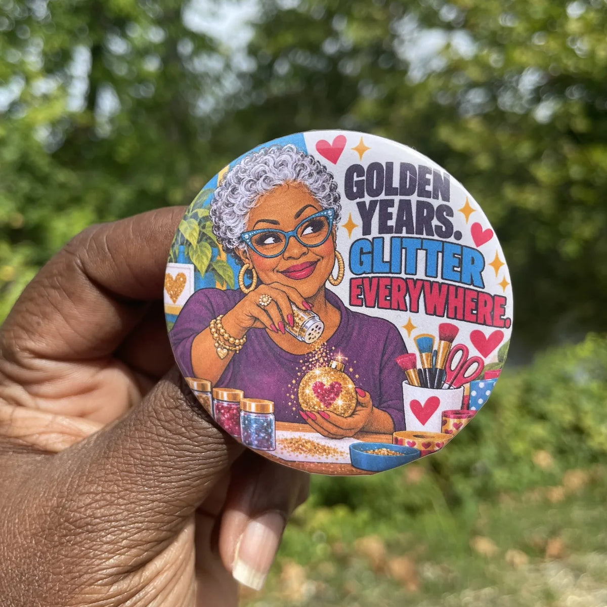 Golden Maker Button: Golden Years. Glitter Everywhere.