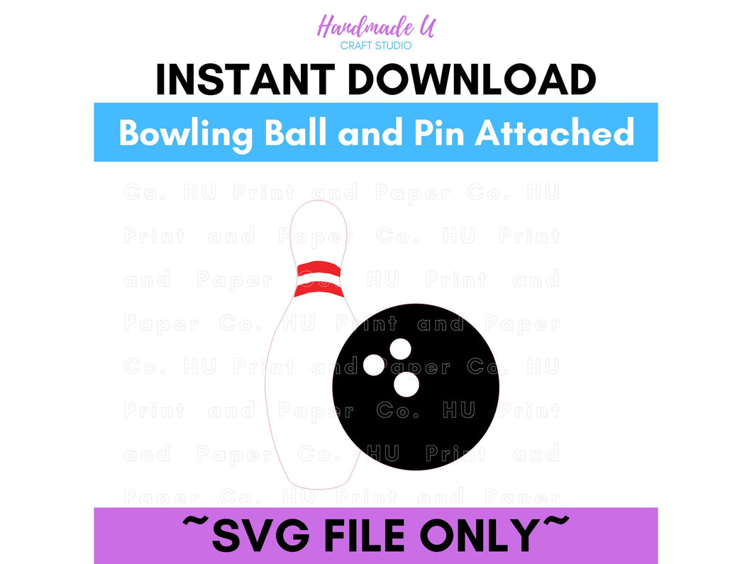 Bowling pin and ball attached SVG Cut File  -  For RA Door Tags & Crafting
