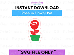 Rose Flower in Pot SVG Cut File  -  For RA Door Tags & Crafting