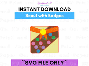 Scout with Badges SVG Cut File  -  For RA Door Tags & Crafting