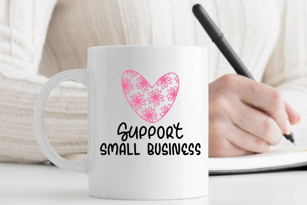 Support Small Business Pink Floral Heart Mug