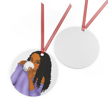Load image into Gallery viewer, Natural Hair Tea Sipping Melanated Girl - Black Woman Christmas Ornament -  Black Girl Gift - Melanin Girl Christmas
