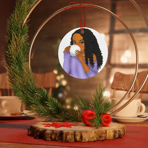 Natural Hair Tea Sipping Melanated Girl - Black Woman Christmas Ornament -  Black Girl Gift - Melanin Girl Christmas