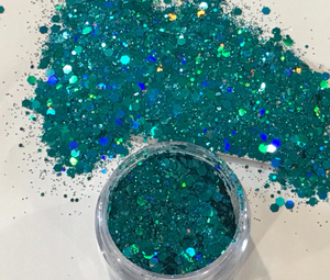 Mermaid Blue Holographic HU Sparkles Chunky Mix Hexagon Glitter for resin, nails, tumblers, crafts