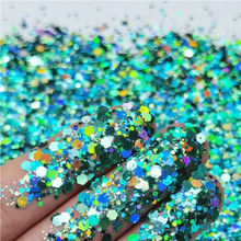 Load image into Gallery viewer, Oasis Teal HU Sparkles Chunky Mix Hexagon Glitter for resin, nails, tumblers, crafts
