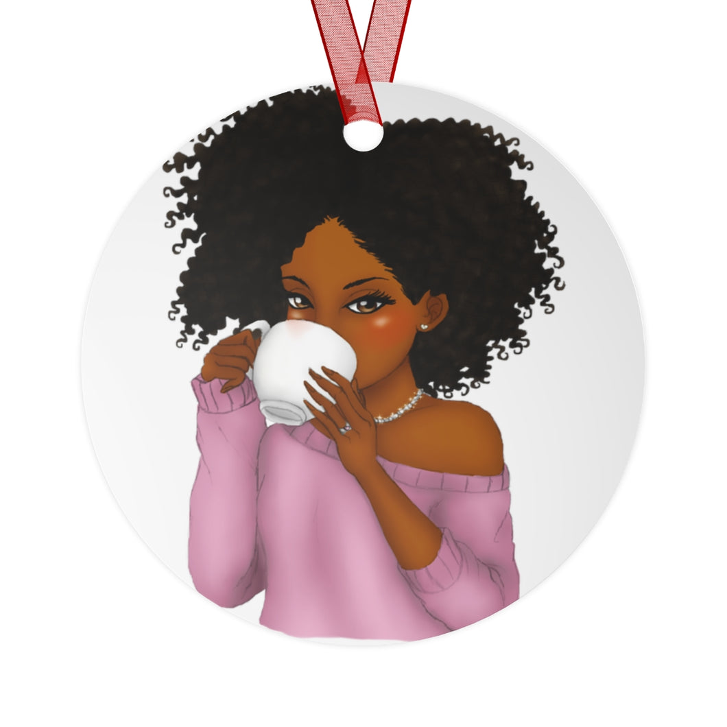 Melanated Tea Sipping Ornament - Black Woman Christmas Ornament -  Black Girl Gift - Melanin Girl Christmas
