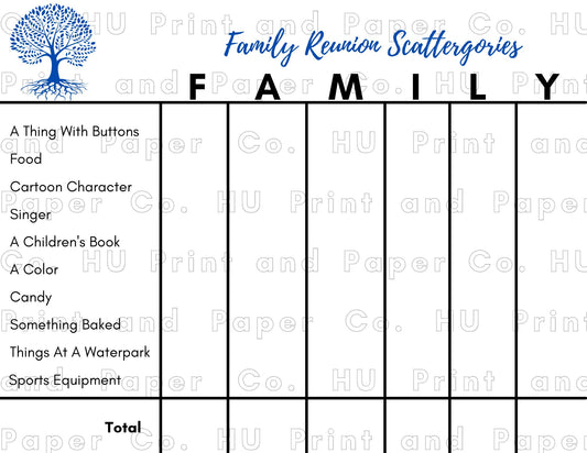 Family Reunion Categories Game – Printable
