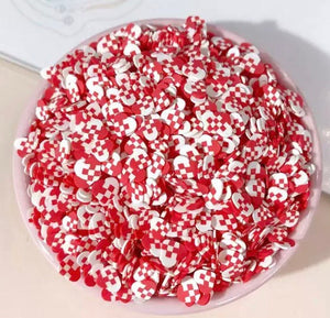 Hearts Polymer Clay | Red and White Checker Confetti Mix | Fake Sprinkles - 15 grams