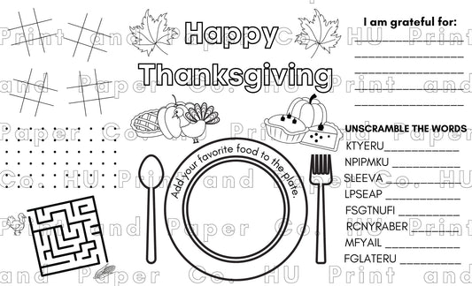 Thanksgiving Placemat Coloring Page – Printable PDF
