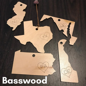 State Ornament Blanks - Bass Wood or MDF