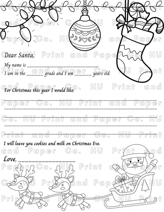 Dear Santa Letter Coloring Page – Printable PDF