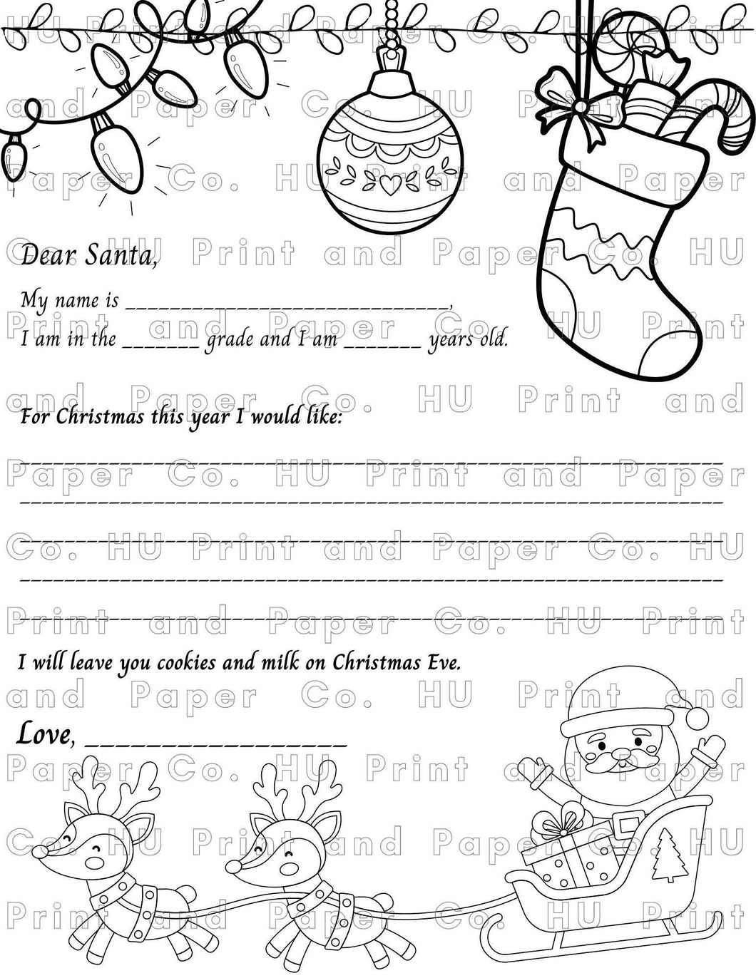 Dear Santa Letter Coloring Page – Printable PDF