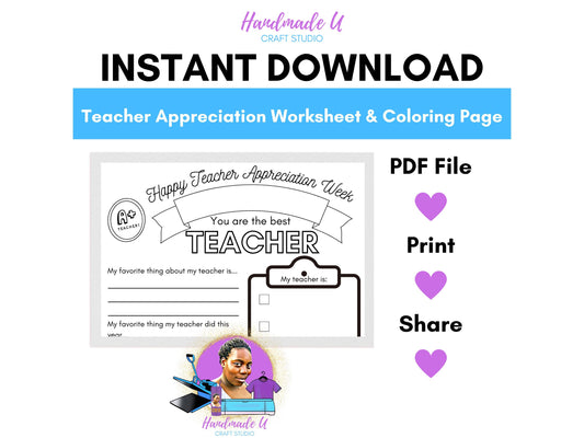 Teacher Appreciation Week A+ School Supplies Worksheet Coloring Page - Printable PDF - Printable PDF - Canva Pro Template - Gifts for Teachers
