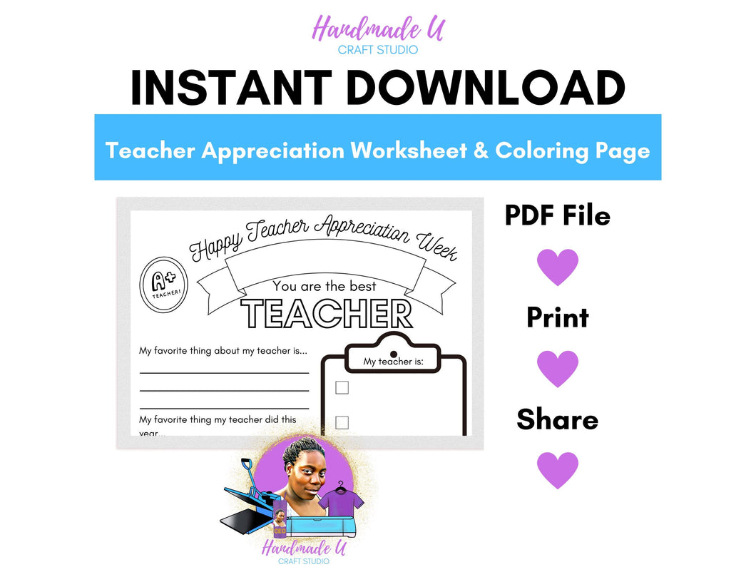 Teacher Appreciation Week A+ School Supplies Worksheet Coloring Page - Printable PDF - Printable PDF - Editable in Canva - Gifts for Teachers