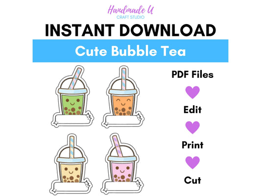 Cute Bubble Tea Name Tags – Instant PDF Download