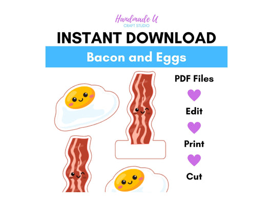 Bacon and Eggs Name Tags – Instant PDF Download