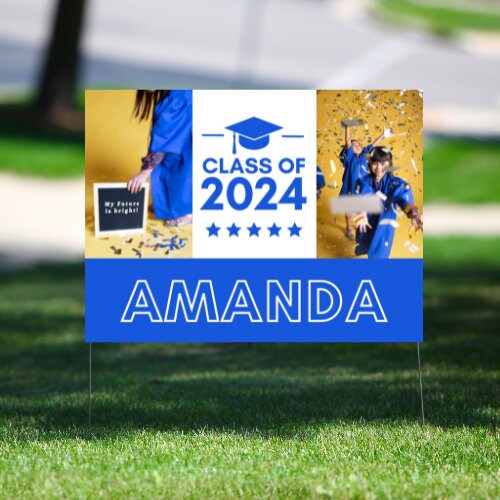 Graduation Yard Sign Canva Template "2 Photo Outline Text" | Commercial Use (Canva Pro Needed)